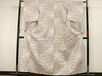 平和屋着物▽上質な紬 単衣 葉尽くし 正絹 逸品 未使用 AAAW7617fy