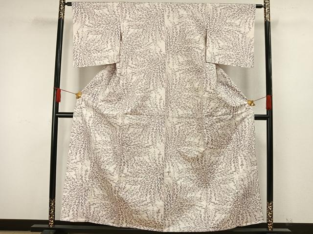 平和屋着物▽上質な紬 単衣 葉尽くし 正絹 逸品 未使用 AAAW7617fy