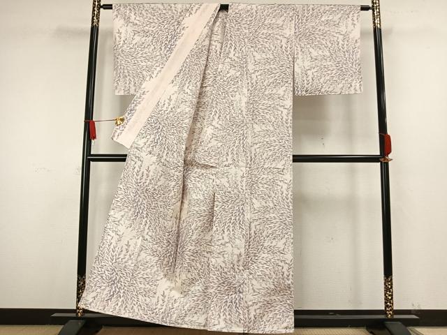 平和屋着物▽上質な紬 単衣 葉尽くし 正絹 逸品 未使用 AAAW7617fy