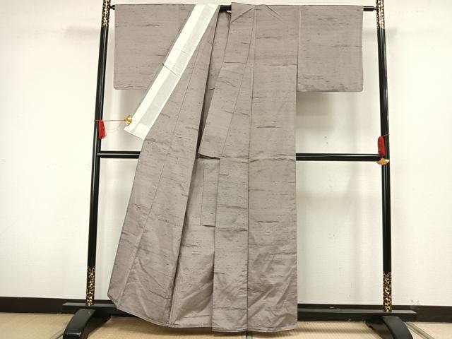 平和屋着物▽上質な紬 単衣 横縞 正絹 逸品 AAAW7618fy