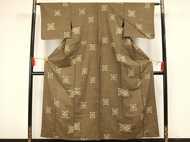 平和屋着物▽上質な紬 単衣 色紙花文 正絹 逸品 AAAW7619fy