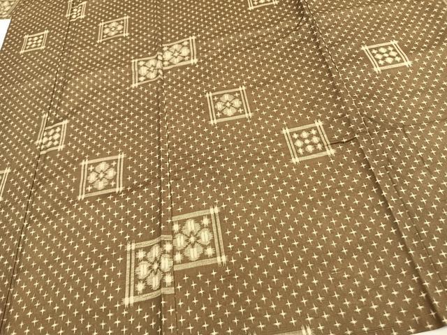 平和屋着物▽上質な紬 単衣 色紙花文 正絹 逸品 AAAW7619fy