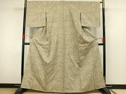 平和屋着物▽上質な紬 単衣 100亀甲 麻の葉文様 正絹 逸品 未使用 AAAW7622fy