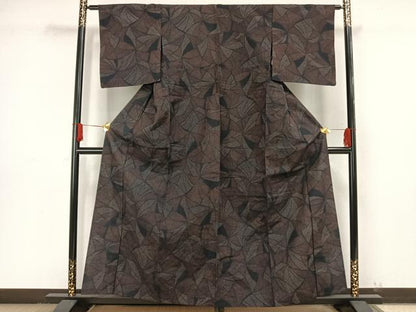平和屋着物▽上質な紬 単衣 幾何学文様 正絹 逸品 AAAW7627fy