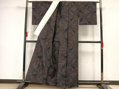 平和屋着物▽上質な紬 単衣 幾何学文様 正絹 逸品 AAAW7627fy