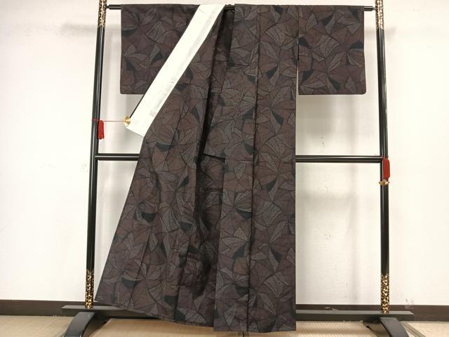 平和屋着物▽上質な紬 単衣 幾何学文様 正絹 逸品 AAAW7627fy