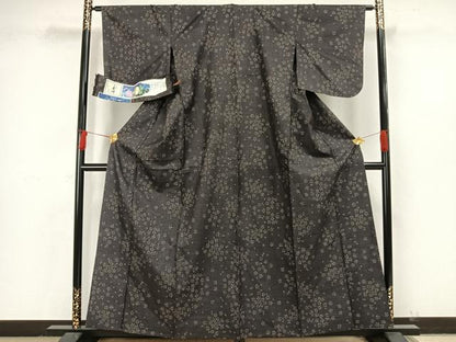 平和屋着物▽本場大島紬 単衣 舞花文 泥染 証紙付き 正絹 逸品 AAAW7628fy