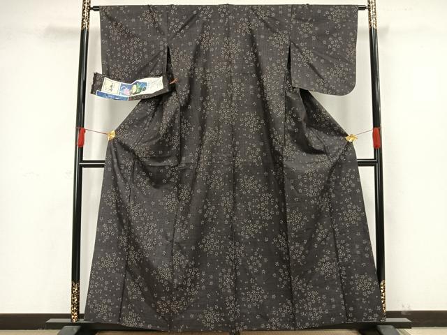 平和屋着物▽本場大島紬 単衣 舞花文 泥染 証紙付き 正絹 逸品 AAAW7628fy