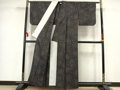 平和屋着物▽本場大島紬 単衣 舞花文 泥染 証紙付き 正絹 逸品 AAAW7628fy