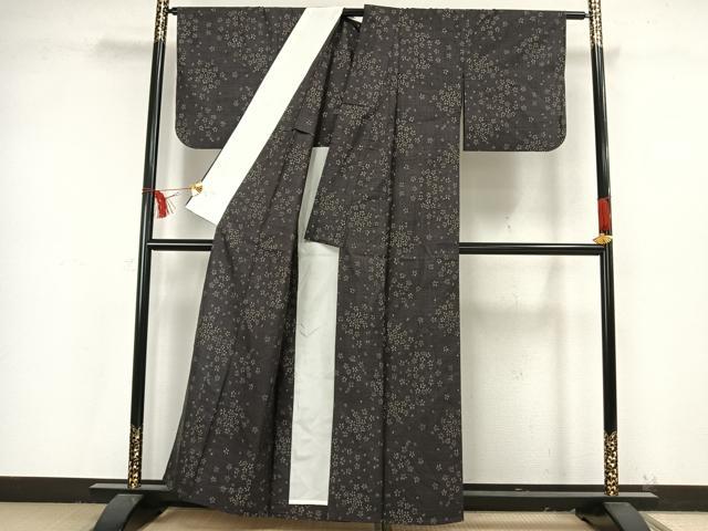 平和屋着物▽本場大島紬 単衣 舞花文 泥染 証紙付き 正絹 逸品 AAAW7628fy