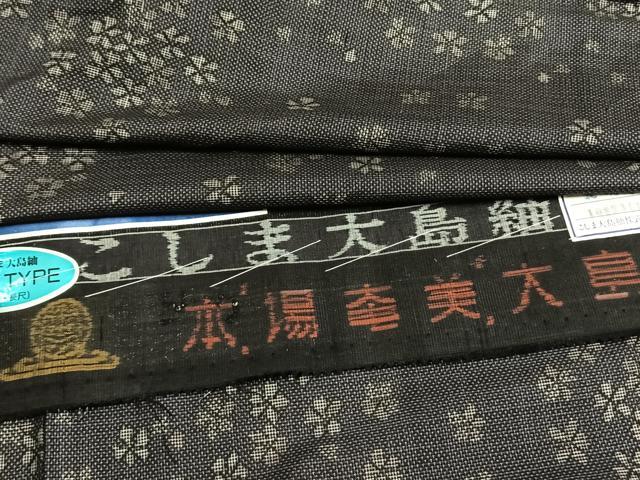 平和屋着物▽本場大島紬 単衣 舞花文 泥染 証紙付き 正絹 逸品 AAAW7628fy