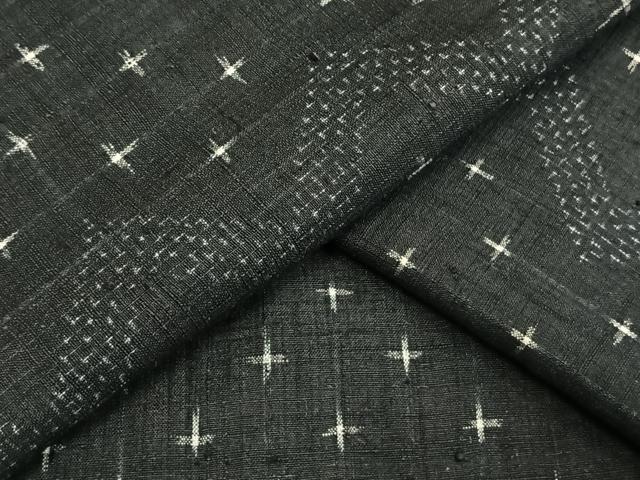 平和屋着物▽上質な紬 単衣 十字絣 黒地 正絹 逸品 AAAW7629fy