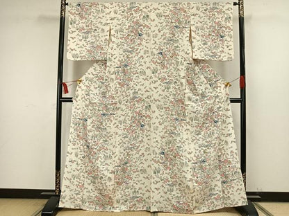 平和屋着物▽上質な小紋 単衣 舞蝶花鳥文 正絹 逸品 AAAW7630fy