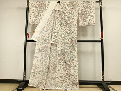 平和屋着物▽上質な小紋 単衣 舞蝶花鳥文 正絹 逸品 AAAW7630fy
