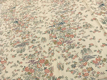 平和屋着物▽上質な小紋 単衣 舞蝶花鳥文 正絹 逸品 AAAW7630fy