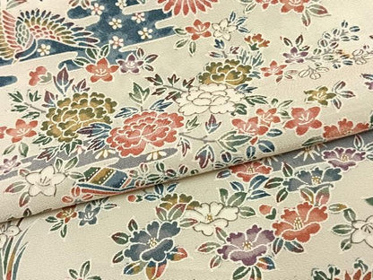 平和屋着物▽上質な小紋 単衣 舞蝶花鳥文 正絹 逸品 AAAW7630fy