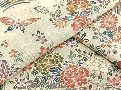 平和屋着物▽上質な小紋 単衣 舞蝶花鳥文 正絹 逸品 AAAW7630fy
