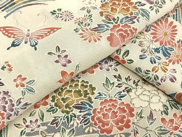 平和屋着物▽上質な小紋 単衣 舞蝶花鳥文 正絹 逸品 AAAW7630fy