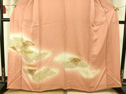 平和屋着物▽訪問着 単衣 中国三大刺繍 汕頭刺繍 スワトウ刺繍 扇面花文 暈し染め 金彩 正絹 逸品 AAAW7631fy