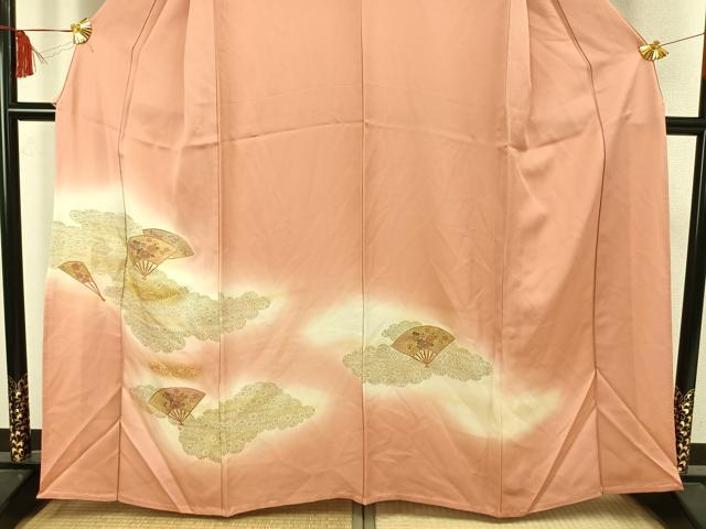 平和屋着物▽訪問着 単衣 中国三大刺繍 汕頭刺繍 スワトウ刺繍 扇面花文 暈し染め 金彩 正絹 逸品 AAAW7631fy