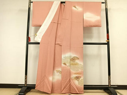 平和屋着物▽訪問着 単衣 中国三大刺繍 汕頭刺繍 スワトウ刺繍 扇面花文 暈し染め 金彩 正絹 逸品 AAAW7631fy