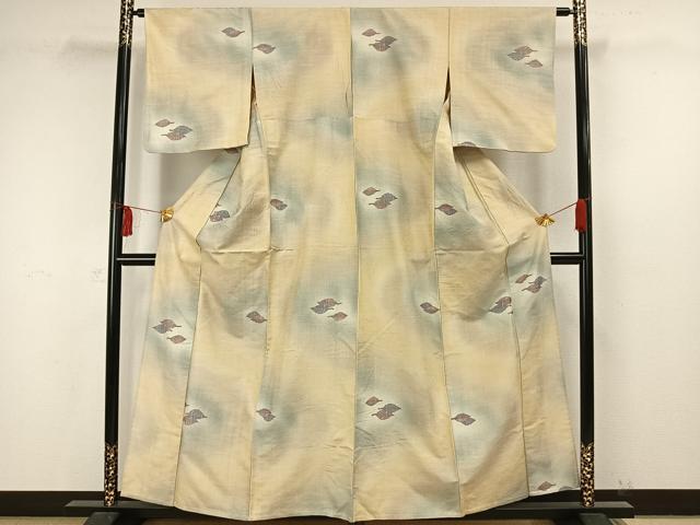 平和屋着物▽上質な小紋 単衣 紬地 舞葉文 正絹 逸品 AAAW7632fy