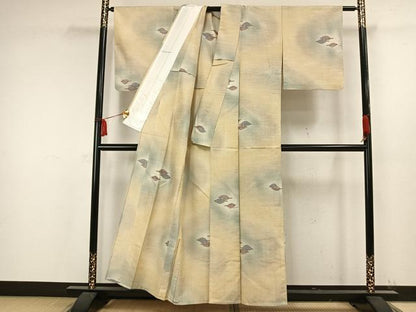 平和屋着物▽上質な小紋 単衣 紬地 舞葉文 正絹 逸品 AAAW7632fy
