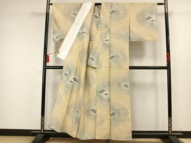 平和屋着物▽上質な小紋 単衣 紬地 舞葉文 正絹 逸品 AAAW7632fy