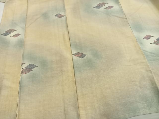 平和屋着物▽上質な小紋 単衣 紬地 舞葉文 正絹 逸品 AAAW7632fy