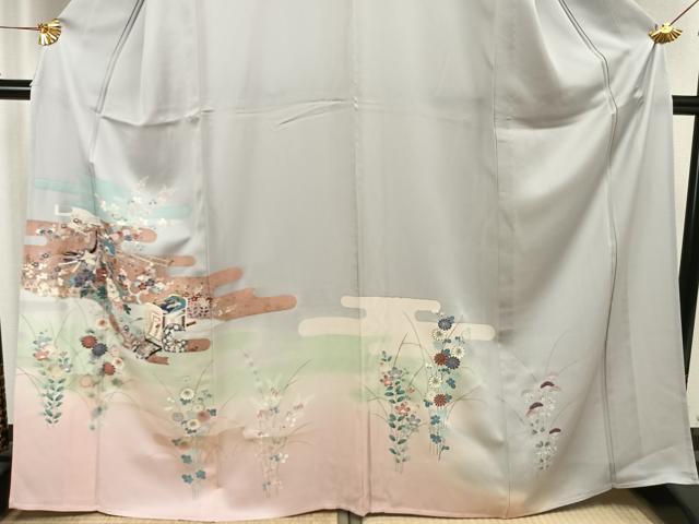 平和屋着物▽訪問着 単衣 人物御所車花文 金彩 正絹 逸品 未使用 AAAW7633fy