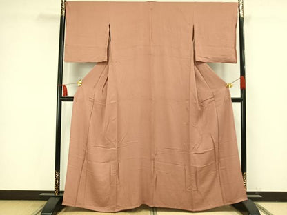 平和屋着物▽上質な色無地 単衣 土器色 正絹 逸品 AAAW7634fy