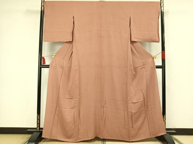 平和屋着物▽上質な色無地 単衣 土器色 正絹 逸品 AAAW7634fy