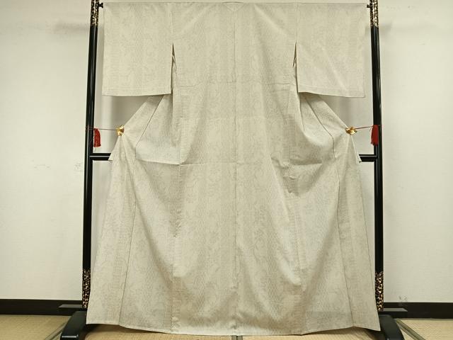平和屋着物▽本塩沢 単衣 110亀甲 草花間道 正絹 逸品 AAAW7635fy