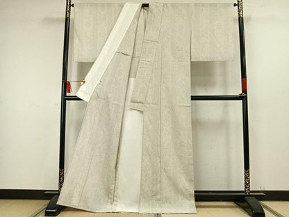 平和屋着物▽本塩沢 単衣 110亀甲 草花間道 正絹 逸品 AAAW7635fy