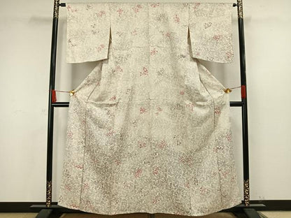 平和屋着物▽上質な小紋 単衣 草花文 正絹 逸品 AAAW7637fy