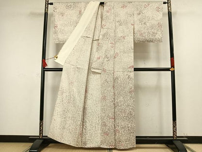 平和屋着物▽上質な小紋 単衣 草花文 正絹 逸品 AAAW7637fy