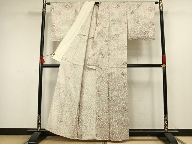 平和屋着物▽上質な小紋 単衣 草花文 正絹 逸品 AAAW7637fy