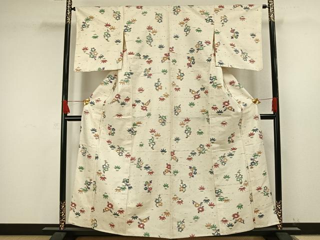 平和屋着物▽上質な紬 単衣 枝花文 正絹 逸品 AAAW7638fy