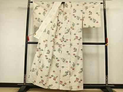平和屋着物▽上質な紬 単衣 枝花文 正絹 逸品 AAAW7638fy