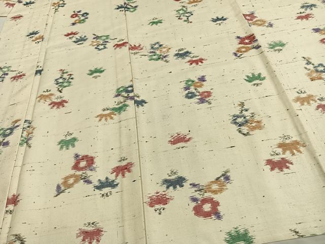 平和屋着物▽上質な紬 単衣 枝花文 正絹 逸品 AAAW7638fy