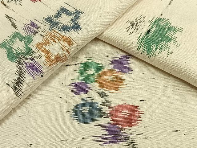 平和屋着物▽上質な紬 単衣 枝花文 正絹 逸品 AAAW7638fy