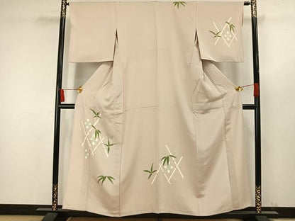 平和屋着物▽訪問着　単衣　駒刺繍　草花文　金彩　三越扱い　正絹　逸品　AAAW7640fy