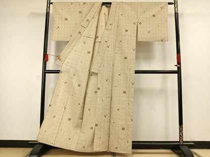 平和屋着物▽上質な紬 単衣 丸文 正絹 逸品 AAAW7642fy