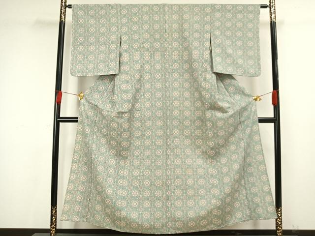 平和屋着物▽上質な小紋　単衣　紬地　花丸文　正絹　逸品　AAAW7643fy