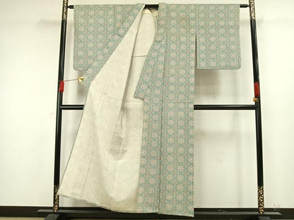 平和屋着物▽上質な小紋　単衣　紬地　花丸文　正絹　逸品　AAAW7643fy