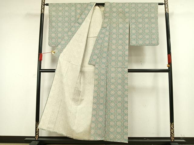 平和屋着物▽上質な小紋　単衣　紬地　花丸文　正絹　逸品　AAAW7643fy