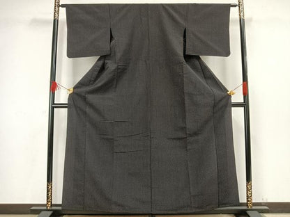 平和屋着物▽本塩沢 単衣 蚊絣 黒地 正絹 逸品 AAAW7645fy