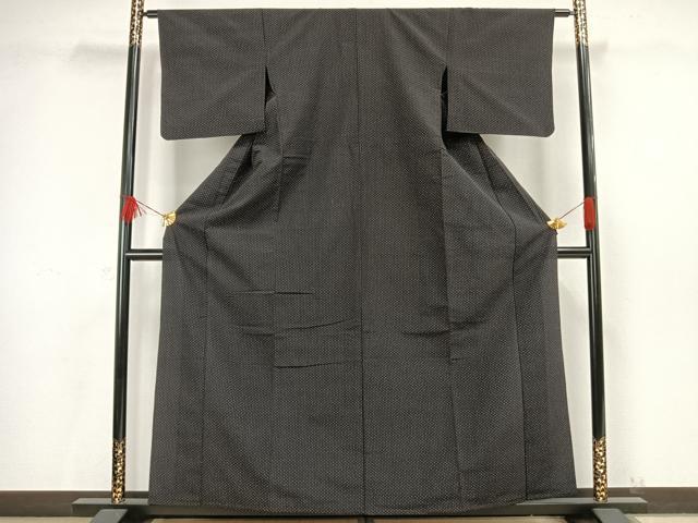 平和屋着物▽本塩沢 単衣 蚊絣 黒地 正絹 逸品 AAAW7645fy