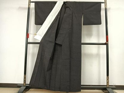 平和屋着物▽本塩沢 単衣 蚊絣 黒地 正絹 逸品 AAAW7645fy