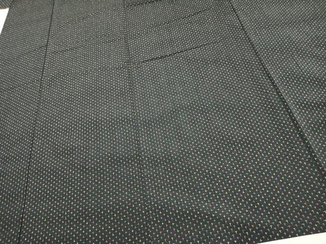 平和屋着物▽本塩沢 単衣 蚊絣 黒地 正絹 逸品 AAAW7645fy